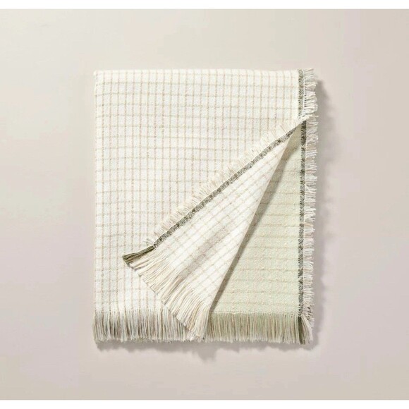 Hearth & Hand Woven Throw Blanket – Tan Green Colorblock – 50”x60” NWT - Picture 1 of 7